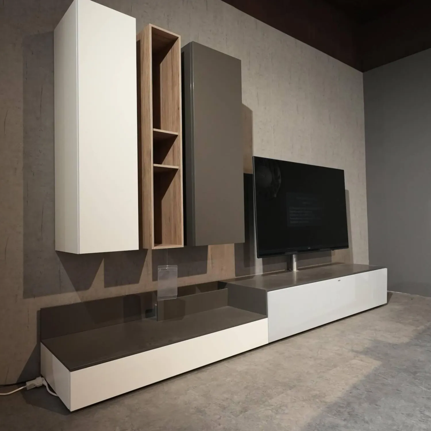 Spectral Smart Furniture Wohnwände & Tv-Lowboards|Wohnwand Next Lack Snow Weiß Silver Silber Und Granit Grau Holz Natural Oak Mit Soundsystem Ohne Fernseher