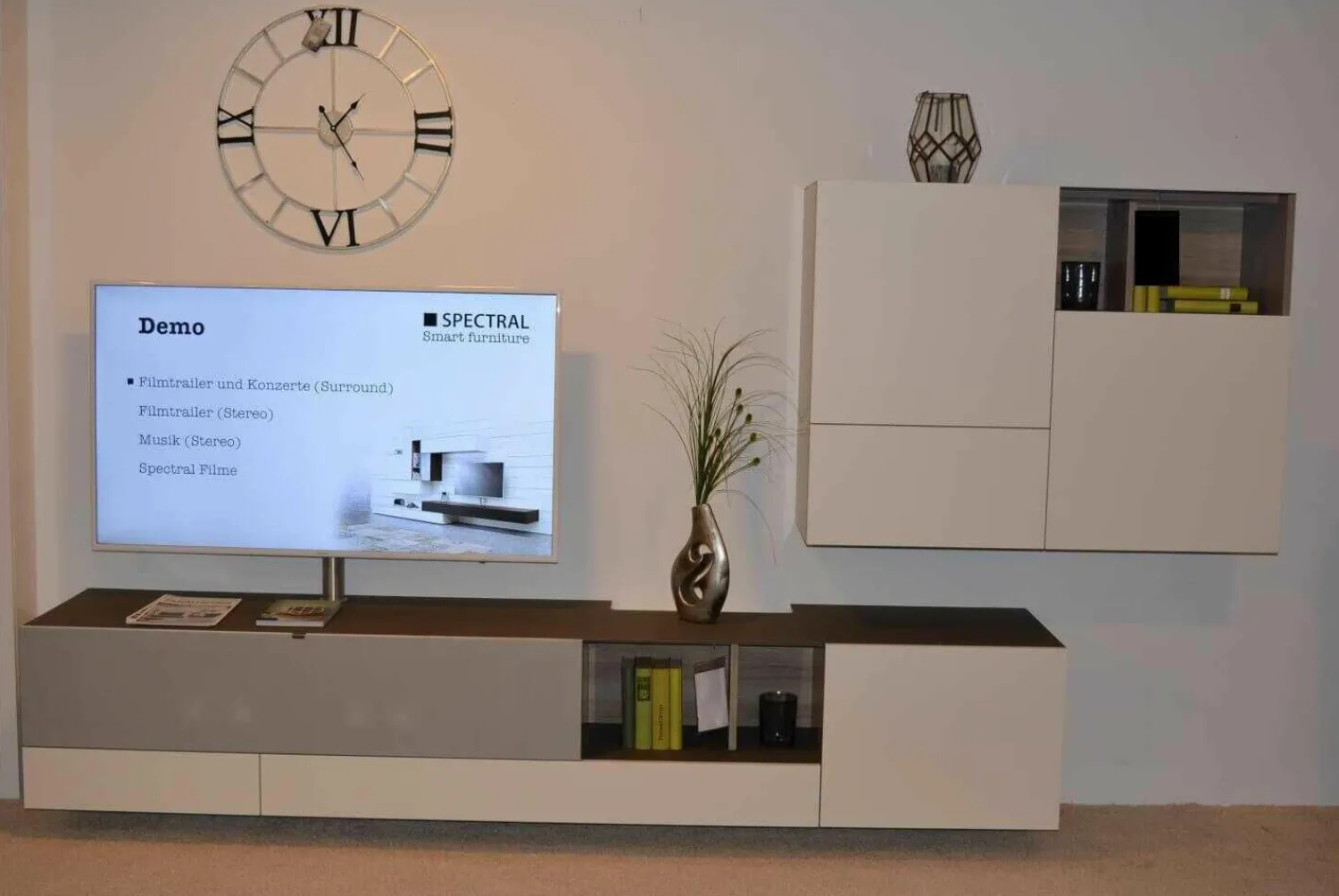 Spectral Smart Furniture Wohnwände & Tv-Lowboards|Wohnwand Niba Weiß Granit Lackiert mit LED-Beleuchtung und TV-Halterung