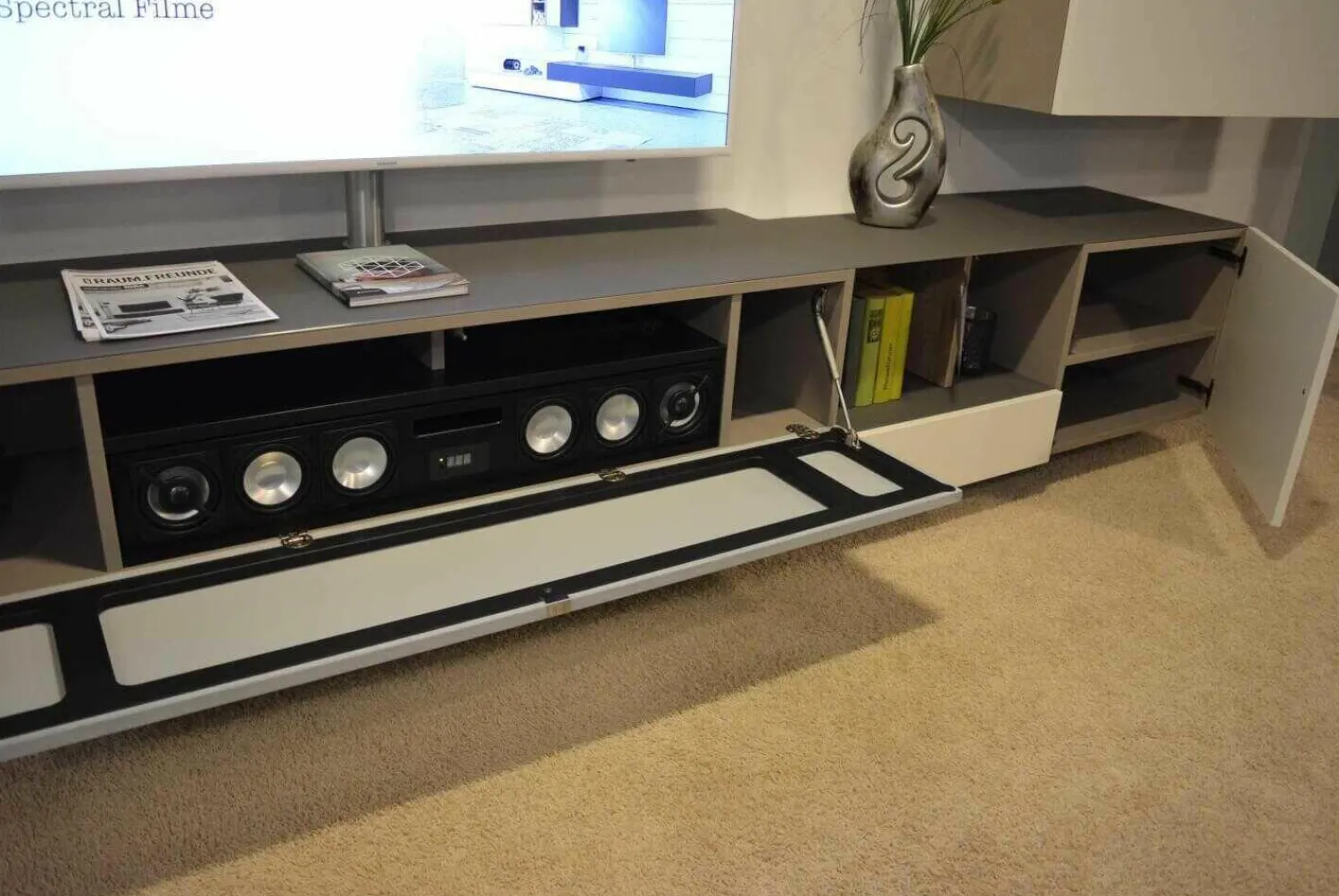 Spectral Smart Furniture Wohnwände & Tv-Lowboards|Wohnwand Niba Weiß Granit Lackiert mit LED-Beleuchtung und TV-Halterung