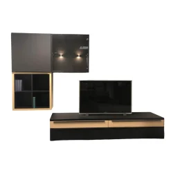 Hülsta Wohnwände & Tv-Lowboards|Wohnwand Now Touch Super Matt Schwarz Akzente Samteiche Natur Metallgriffe Schwarz