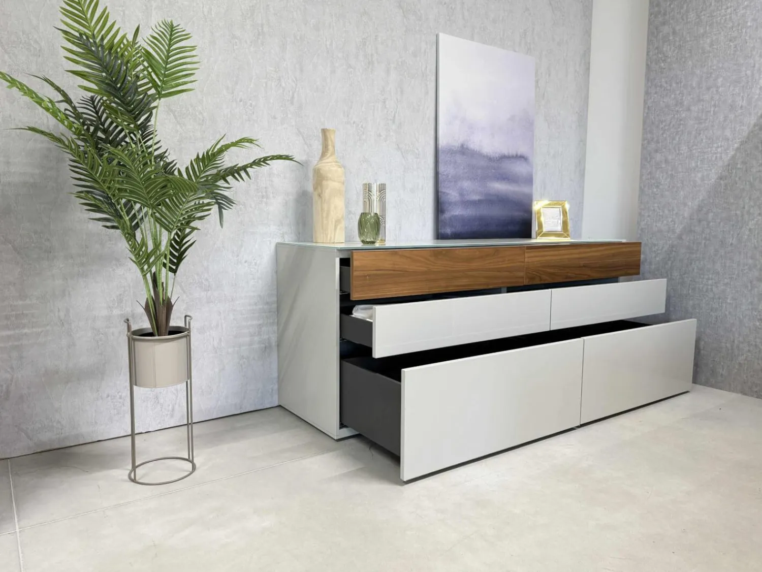 Hülsta Wohnwände & Tv-Lowboards|Wohnwand Now Vision C18 Lack Seidengrau Hochglanz Akzent Kernnussbaum Inklusive Couchtisch