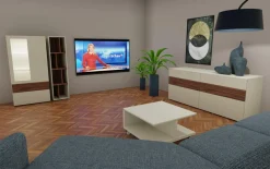 Hülsta Wohnwände & Tv-Lowboards|Wohnwand Now Vision C18 Lack Seidengrau Hochglanz Akzent Kernnussbaum Inklusive Couchtisch