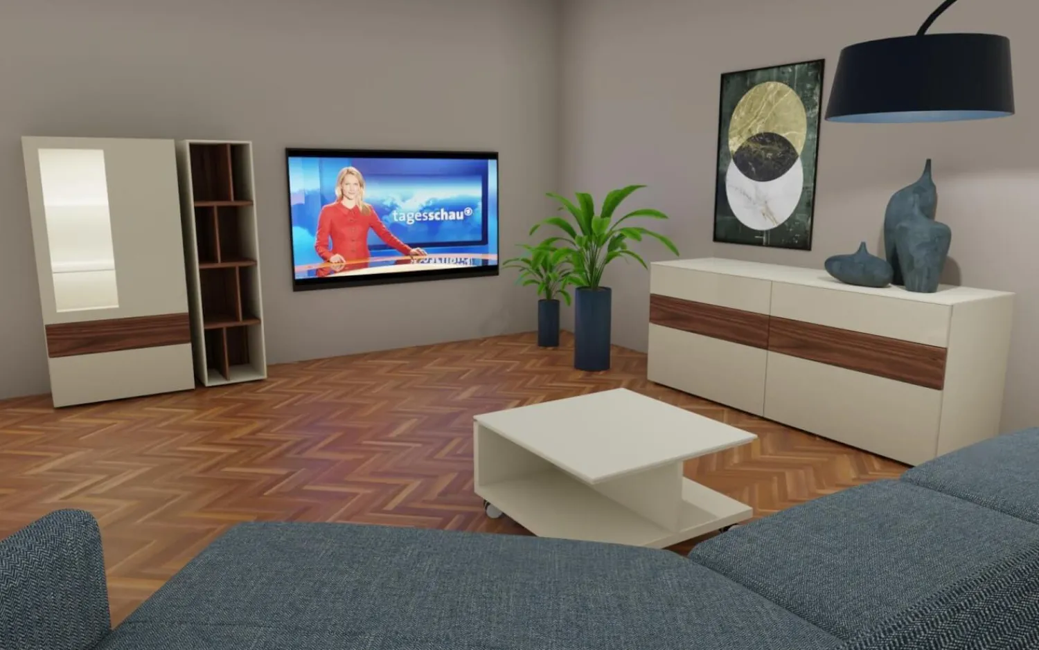 Hülsta Wohnwände & Tv-Lowboards|Wohnwand Now Vision C18 Lack Seidengrau Hochglanz Akzent Kernnussbaum Inklusive Couchtisch