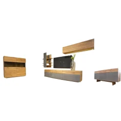 Voglauer Wohnwände & Tv-Lowboards|Wohnwand Opus Wildeiche Rustiko Akzent Beton Inklusive Highboard Und Sideboard