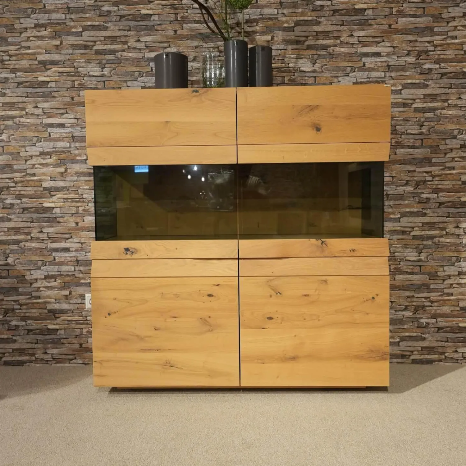 Voglauer Wohnwände & Tv-Lowboards|Wohnwand Opus Wildeiche Rustiko Akzent Beton Inklusive Highboard Und Sideboard