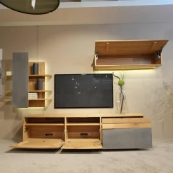 Voglauer Wohnwände & Tv-Lowboards|Wohnwand Opus Wildeiche Rustiko Akzent Beton Inklusive Highboard Und Sideboard