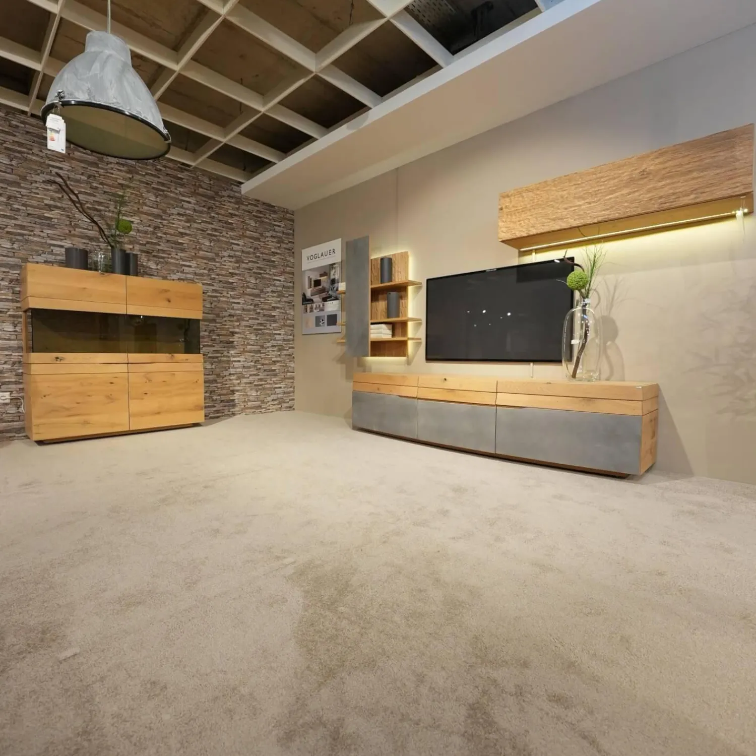 Voglauer Wohnwände & Tv-Lowboards|Wohnwand Opus Wildeiche Rustiko Akzent Beton Inklusive Highboard Und Sideboard