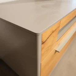 Gwinner Wohnwände & Tv-Lowboards|Wohnwand Piana Lack Seidenmatt Fango Grau Balkeneiche Honig Inklusive LED Beleuchtung