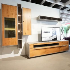 Gwinner Wohnwände & Tv-Lowboards|Wohnwand Piana Lack Seidenmatt Fango Grau Balkeneiche Honig Inklusive LED Beleuchtung