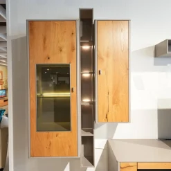 Gwinner Wohnwände & Tv-Lowboards|Wohnwand Piana Lack Seidenmatt Fango Grau Balkeneiche Honig Inklusive LED Beleuchtung