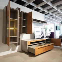 Gwinner Wohnwände & Tv-Lowboards|Wohnwand Piana Lack Seidenmatt Fango Grau Balkeneiche Honig Inklusive LED Beleuchtung