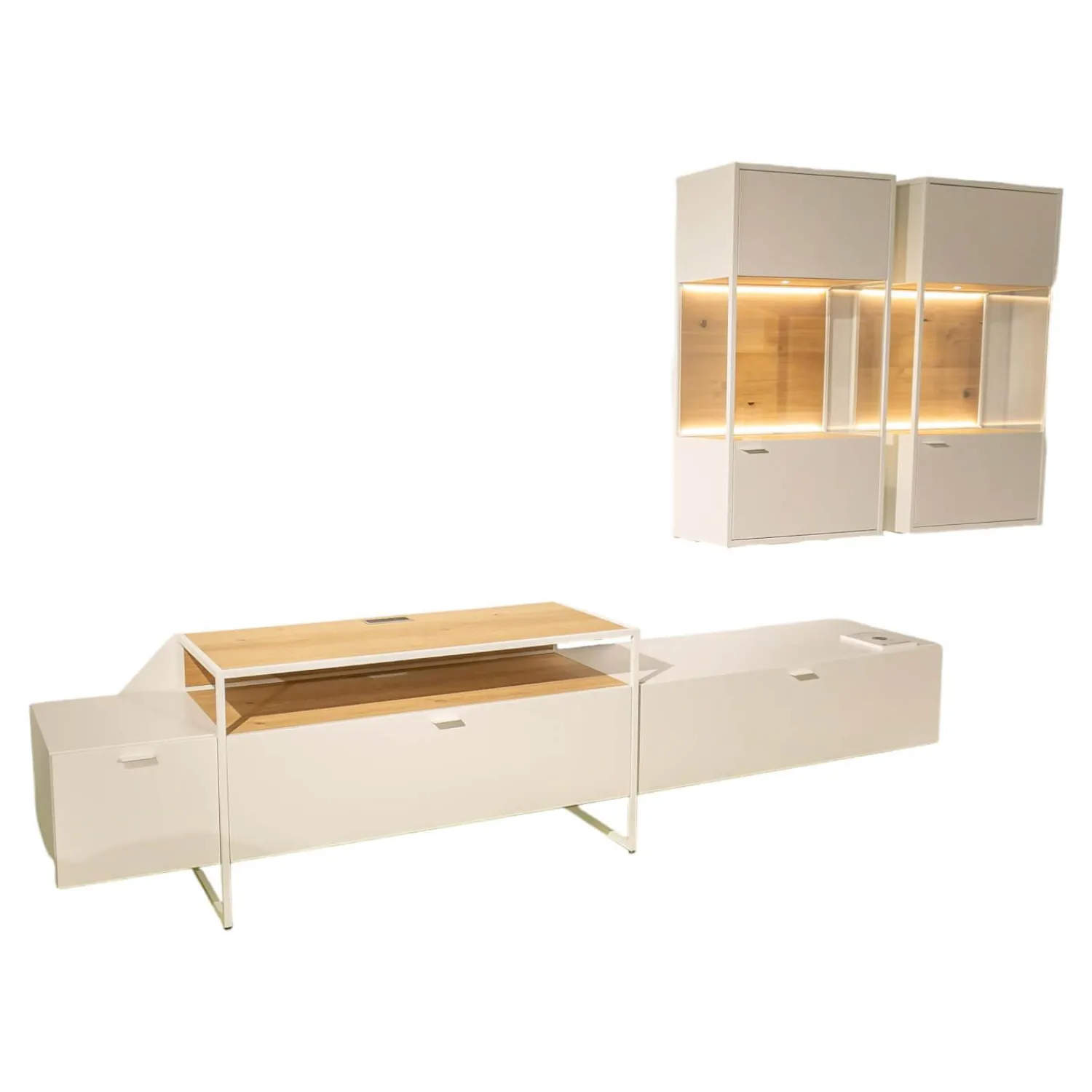 Venjakob Wohnwände & Tv-Lowboards|Wohnwand Plan X6 Lack Kristallweiß Matt Weiß Wildeiche Hell Soft Gebürstet Geölt Inklusive Beleuchtungspaket