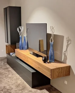 Paul Lindberg Wohnwände & Tv-Lowboards|Wohnwand pl.Cera Lack Anthrazit Nussbaum Natur Furniert