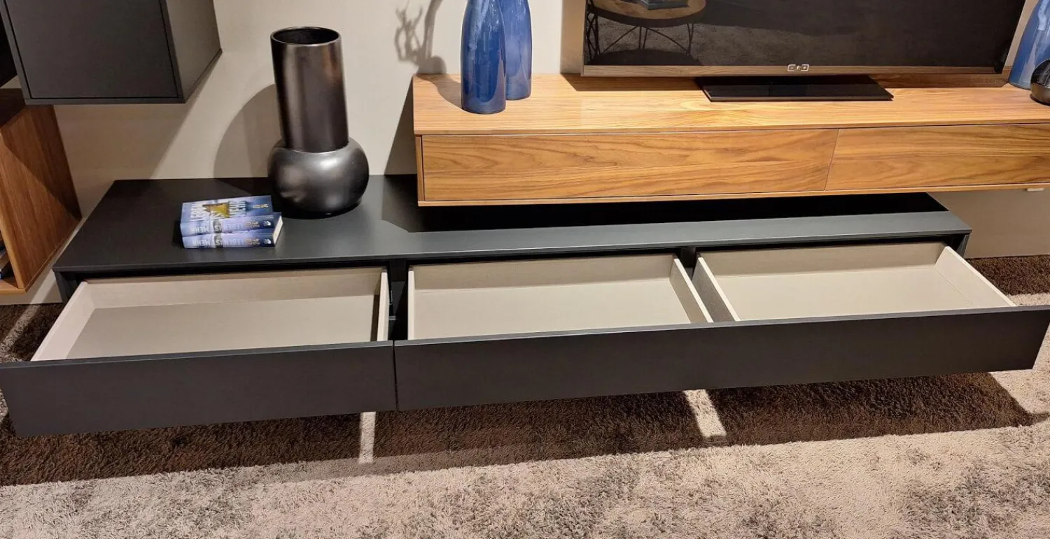 Paul Lindberg Wohnwände & Tv-Lowboards|Wohnwand pl.Cera Lack Anthrazit Nussbaum Natur Furniert