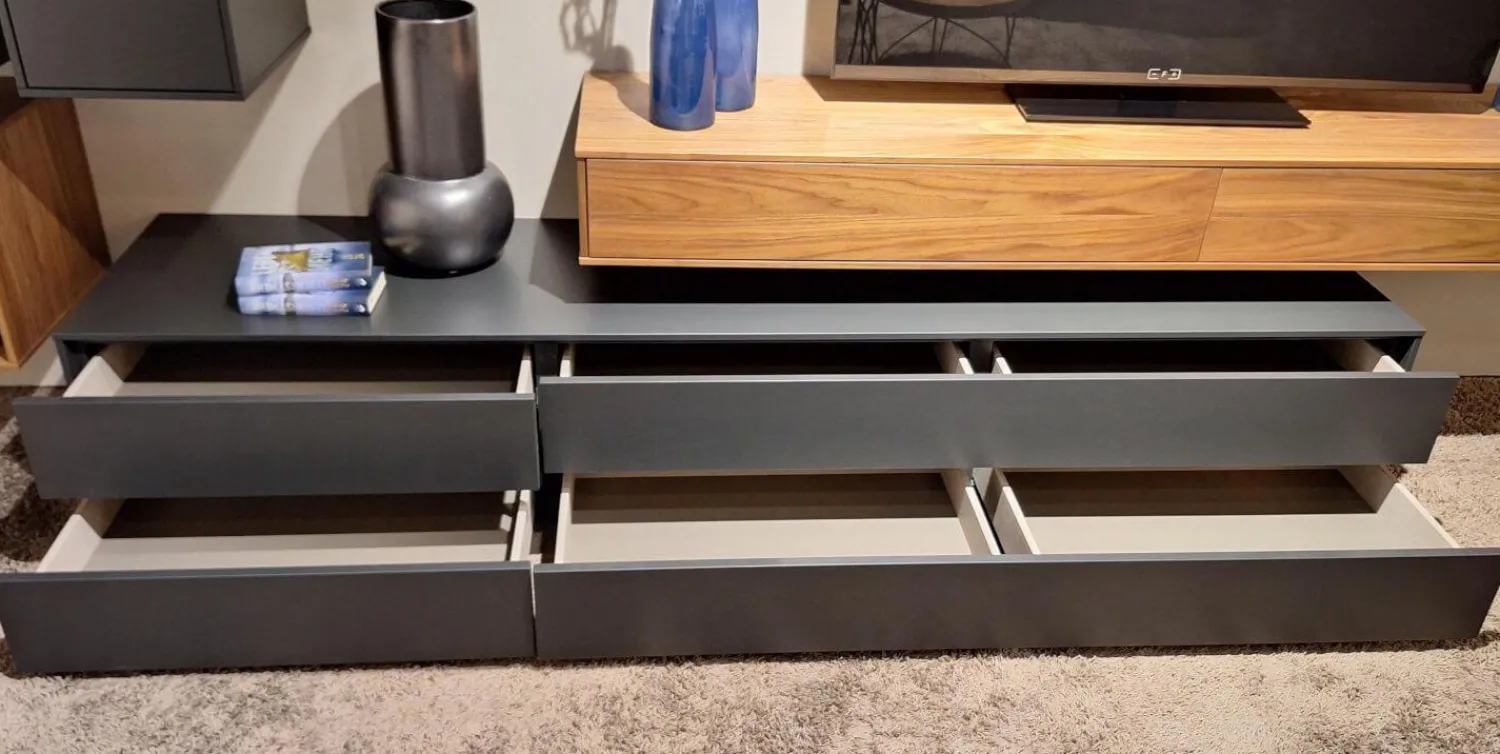 Paul Lindberg Wohnwände & Tv-Lowboards|Wohnwand pl.Cera Lack Anthrazit Nussbaum Natur Furniert