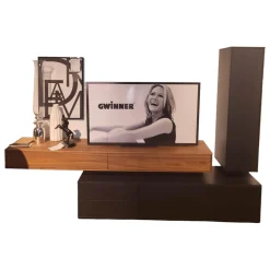 Paul Lindberg Wohnwände & Tv-Lowboards|Wohnwand pl.Cera Lack Seidenmatt Anthrazit Absetzung Nussbaum Natur Geplankt Fronten Keramik Nero Zimbabwe