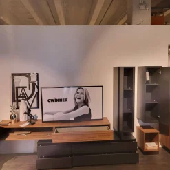 Paul Lindberg Wohnwände & Tv-Lowboards|Wohnwand pl.Cera Lack Seidenmatt Anthrazit Absetzung Nussbaum Natur Geplankt Fronten Keramik Nero Zimbabwe