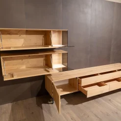 Anrei Wohnwände & Tv-Lowboards|Wohnwand Puro 109 368 Asteiche Gebürstet Weiß Geölt Metall Sockel Schwarz Matt Mit Glaseinlage Und Beleuchtung