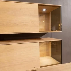 Anrei Wohnwände & Tv-Lowboards|Wohnwand Puro 109 368 Asteiche Gebürstet Weiß Geölt Metall Sockel Schwarz Matt Mit Glaseinlage Und Beleuchtung