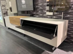 Musterring Wohnwände & Tv-Lowboards|Wohnwand Q Media 2 0 Front Und Korpus Mattglas Weiß PG5 Mittelelement Eiche Massiv Mit LED Beleuchtung Ohne Vitrine