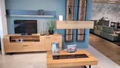 Hartmann Wohnwände & Tv-Lowboards|Wohnwand Runa Kerneiche Massiv Natur Gebürstet Applikation Rinde Metall Anthrazit Mit Beleuchtung