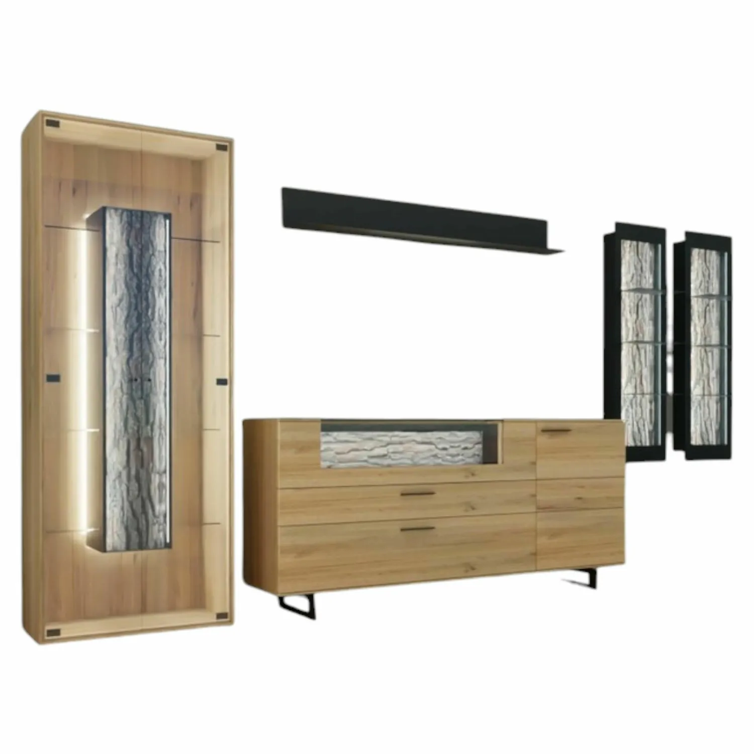 Hartmann Wohnwände & Tv-Lowboards|Wohnwand Runa Kerneiche Natur Massiv Gebürstet mit Beleuchtung