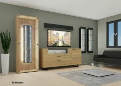 Hartmann Wohnwände & Tv-Lowboards|Wohnwand Runa Kerneiche Natur Massiv Gebürstet mit Beleuchtung