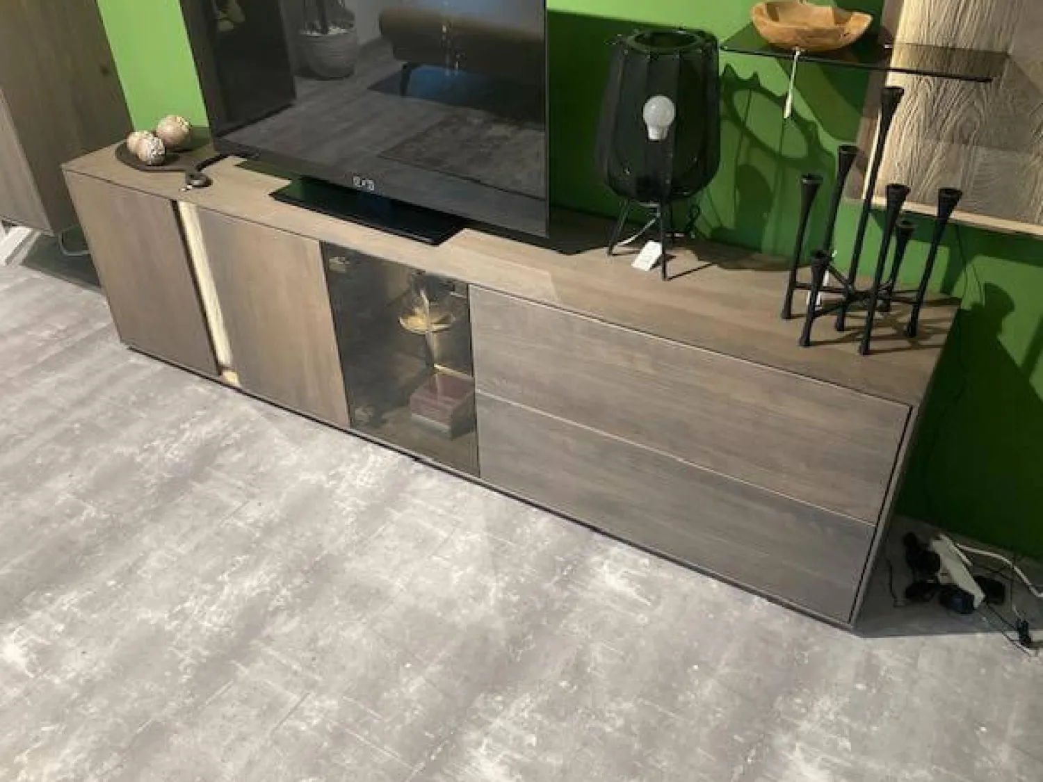 Natura Wohnwände & Tv-Lowboards|Wohnwand Saratoga Buche Massiv Geölt Silbergrau Grau Braun Inklusive Beleuchtung