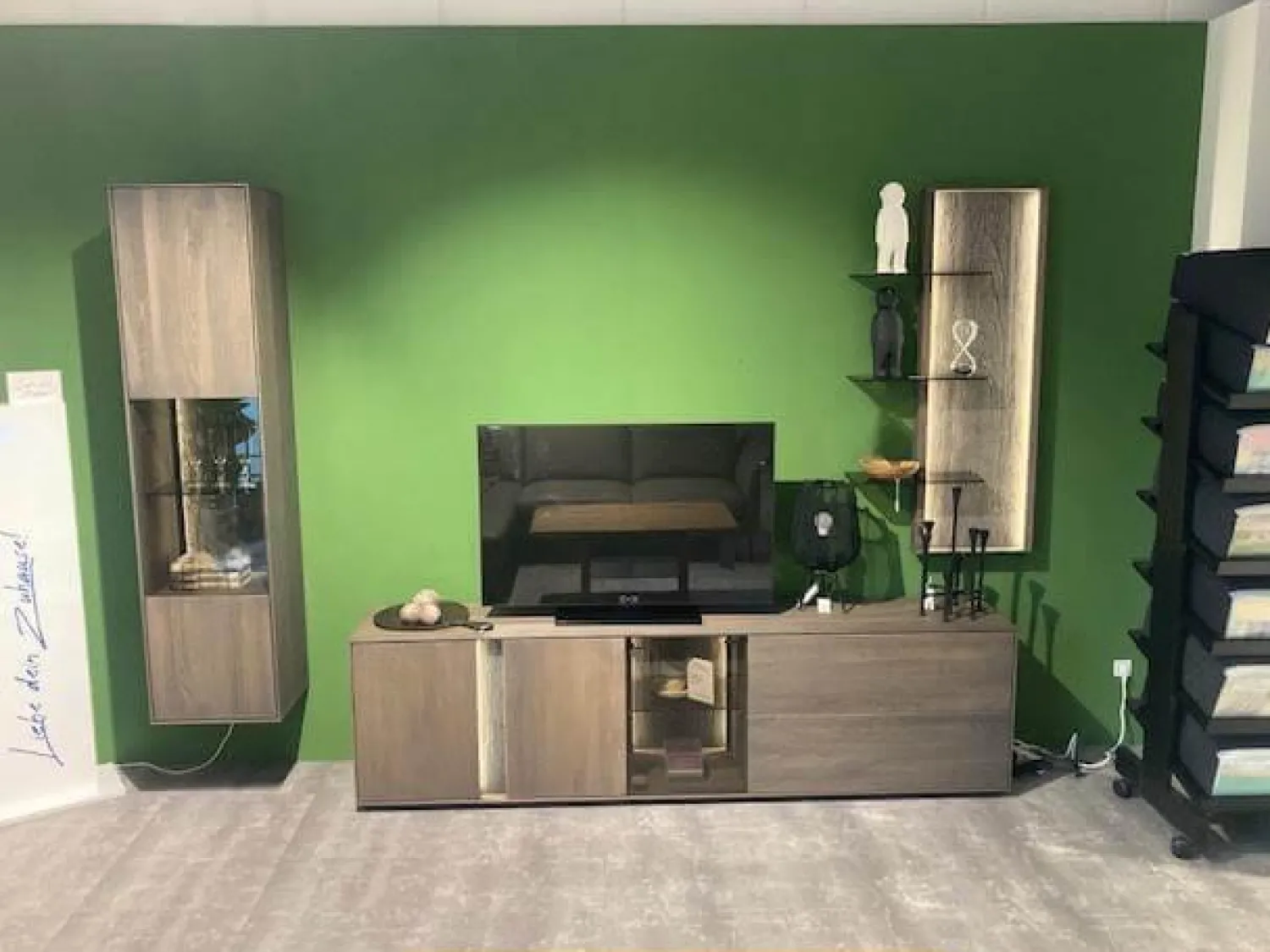 Natura Wohnwände & Tv-Lowboards|Wohnwand Saratoga Buche Massiv Geölt Silbergrau Grau Braun Inklusive Beleuchtung