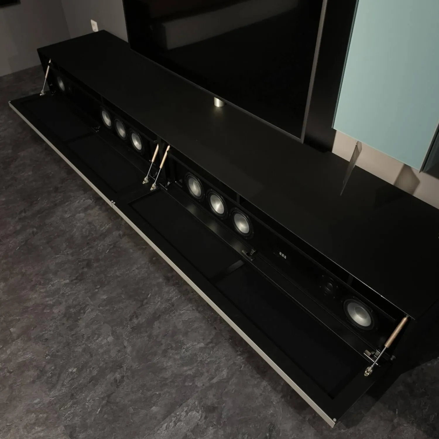 Spectral Smart Furniture Wohnwände & Tv-Lowboards|Wohnwand Scala Glas Satiniert Schwarz Salbei Grün Und Jade Grün Stoff Schwarz Mit Soundelement