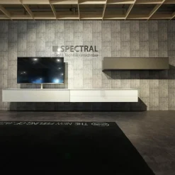 Spectral Smart Furniture Wohnwände & Tv-Lowboards|Wohnwand Scala Glasoberfläche Snow Weiß Satiniert Stofffront SF Silber Mit Soundsystem Und Beleuchtung