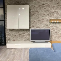 Hülsta Wohnwände & Tv-Lowboards|Wohnwand Scalic Lack Weiß Natureiche Lowboard Hängeelement Glas-Hängeelement