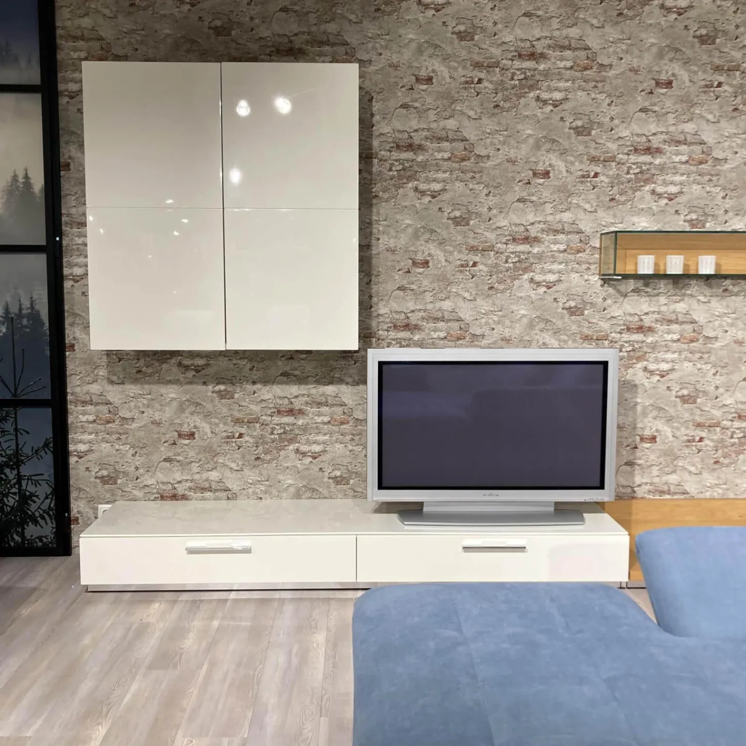 Hülsta Wohnwände & Tv-Lowboards|Wohnwand Scalic Lack Weiß Natureiche Lowboard Hängeelement Glas-Hängeelement