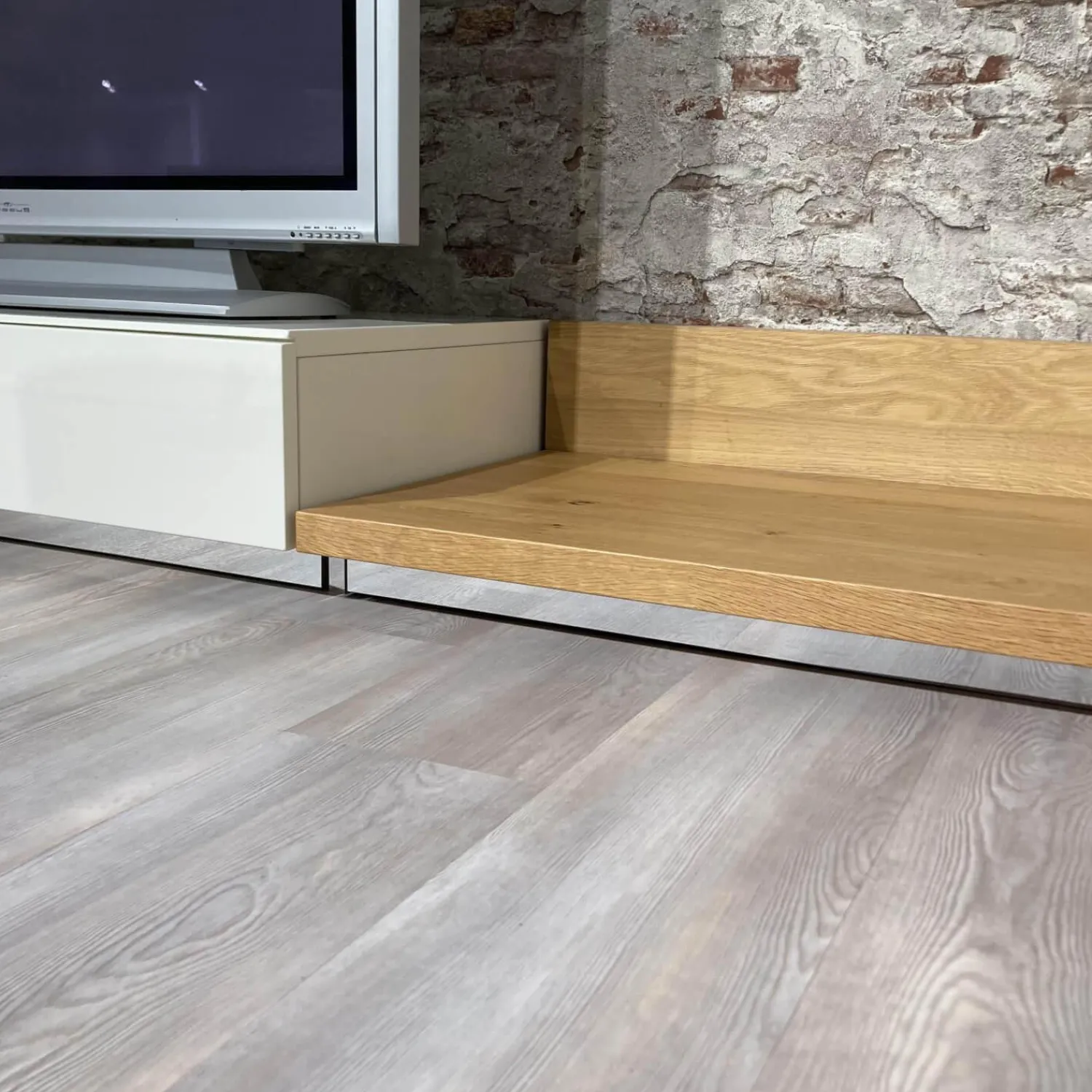 Hülsta Wohnwände & Tv-Lowboards|Wohnwand Scalic Lack Weiß Natureiche Lowboard Hängeelement Glas-Hängeelement