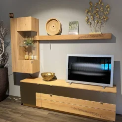 Wimmer Wohnwände & Tv-Lowboards|Wohnwand Signatura Rustikale Asteiche Bianco Akzente In Satinierten Bronzeglas Nickelfarbig Nickelfarbig