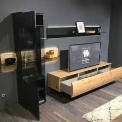 Musterring Wohnwände & Tv-Lowboards|Wohnwand Sigra Lack Anthrazit Seidenmatt Lowboard Eiche Natur