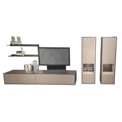 Vilano Wohnwände & Tv-Lowboards|Wohnwand Silea Wohnen Front Lack Hochglanz Taupe Korpus Eiche Graphit Mit Beleuchtung Und TV-Halterung