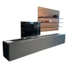 Kettnaker Wohnwände & Tv-Lowboards|Wohnwand Soma Lack Und Glas Graphit Matt Grau Mit Paneelsystem Nussbaum Massivoptik Und Beleuchtung