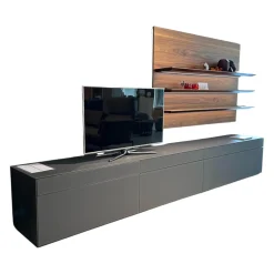 Kettnaker Wohnwände & Tv-Lowboards|Wohnwand Soma Lack Und Glas Graphit Matt Grau Mit Paneelsystem Nussbaum Massivoptik Und Beleuchtung