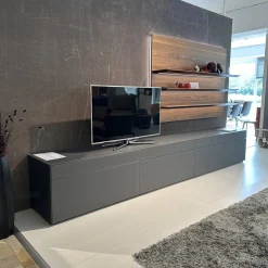 Kettnaker Wohnwände & Tv-Lowboards|Wohnwand Soma Lack Und Glas Graphit Matt Grau Mit Paneelsystem Nussbaum Massivoptik Und Beleuchtung