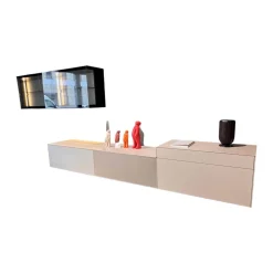 Kettnaker Wohnwände & Tv-Lowboards|Wohnwand Soma Türen Rauchglas Korpus MDF Lack Elfenbein Weiß Matt Inklusive Beleuchtung