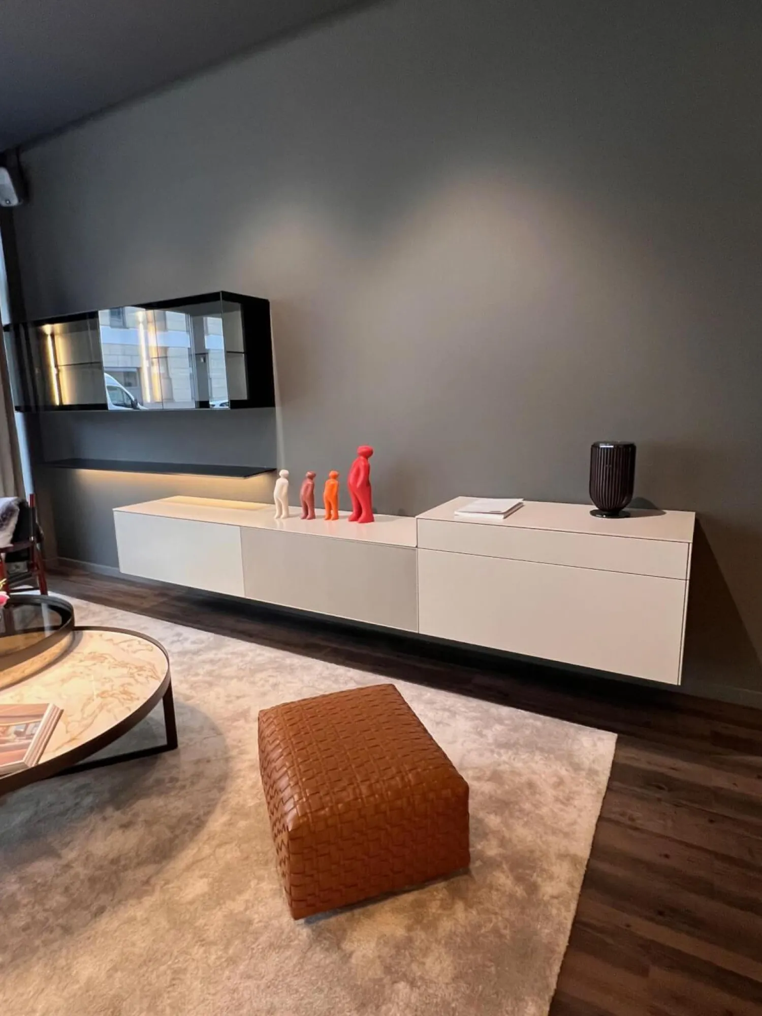 Kettnaker Wohnwände & Tv-Lowboards|Wohnwand Soma Türen Rauchglas Korpus MDF Lack Elfenbein Weiß Matt Inklusive Beleuchtung