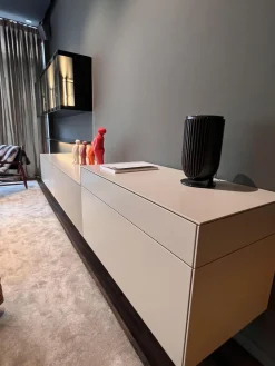 Kettnaker Wohnwände & Tv-Lowboards|Wohnwand Soma Türen Rauchglas Korpus MDF Lack Elfenbein Weiß Matt Inklusive Beleuchtung