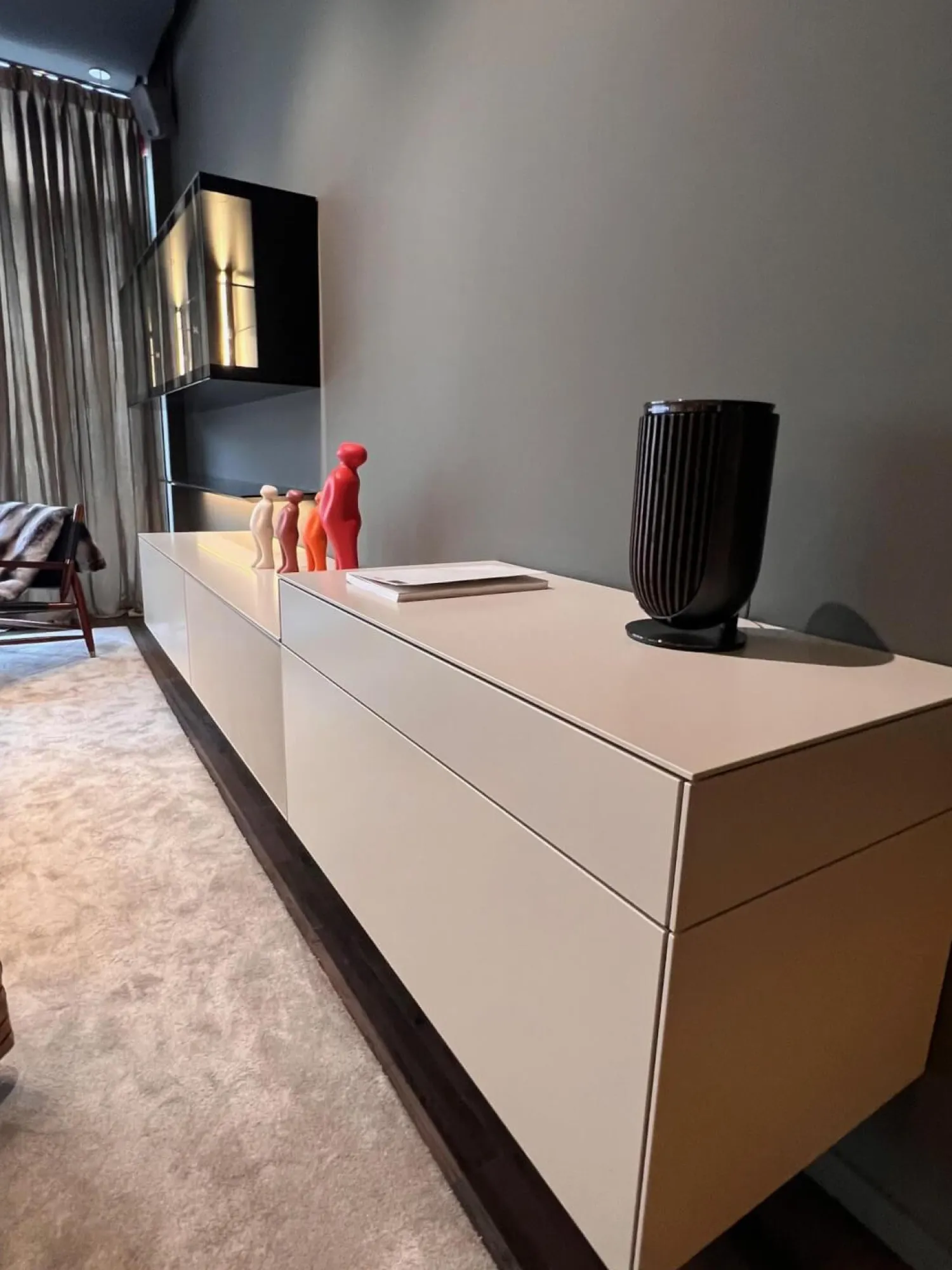 Kettnaker Wohnwände & Tv-Lowboards|Wohnwand Soma Türen Rauchglas Korpus MDF Lack Elfenbein Weiß Matt Inklusive Beleuchtung