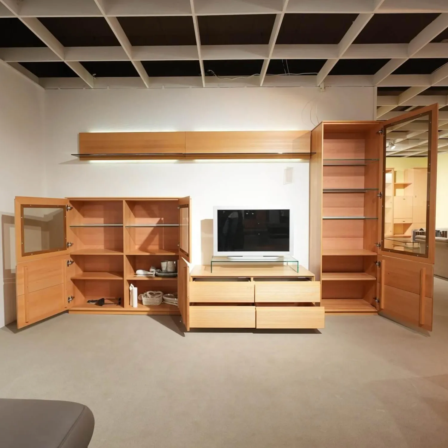 Wöstmann Wohnwände & Tv-Lowboards|Wohnwand Tessin Buche Massiv Inklusive Beleuchtung Mit Funkfernbedienung