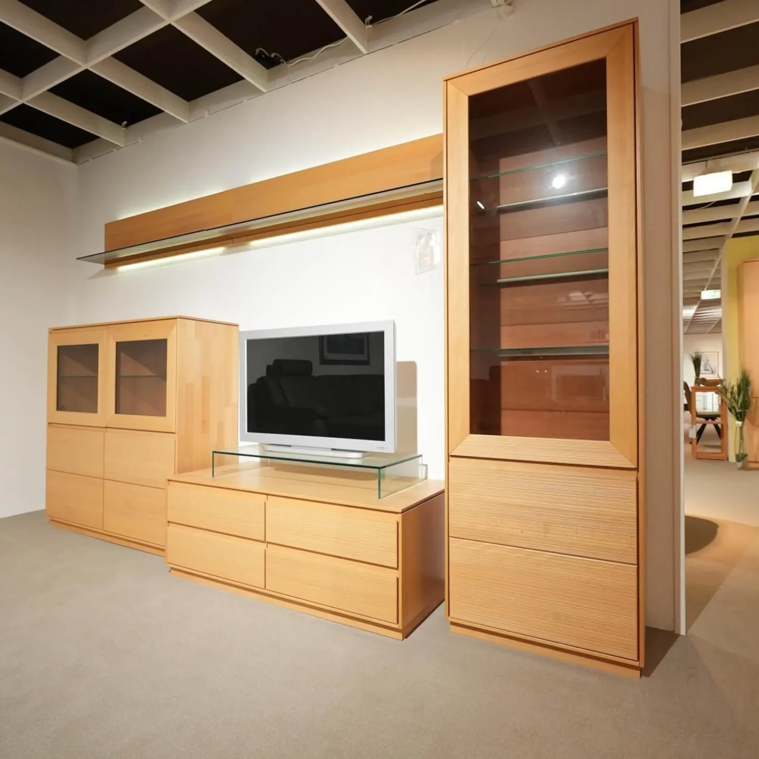 Wöstmann Wohnwände & Tv-Lowboards|Wohnwand Tessin Buche Massiv Inklusive Beleuchtung Mit Funkfernbedienung