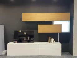 Hülsta Wohnwände & Tv-Lowboards|Wohnwand Tetrim A Korpus Und Front Lack Reinweiß Weiß Und Eiche Natur Rahmen Silberfarbig Mit LED Beleuchtung