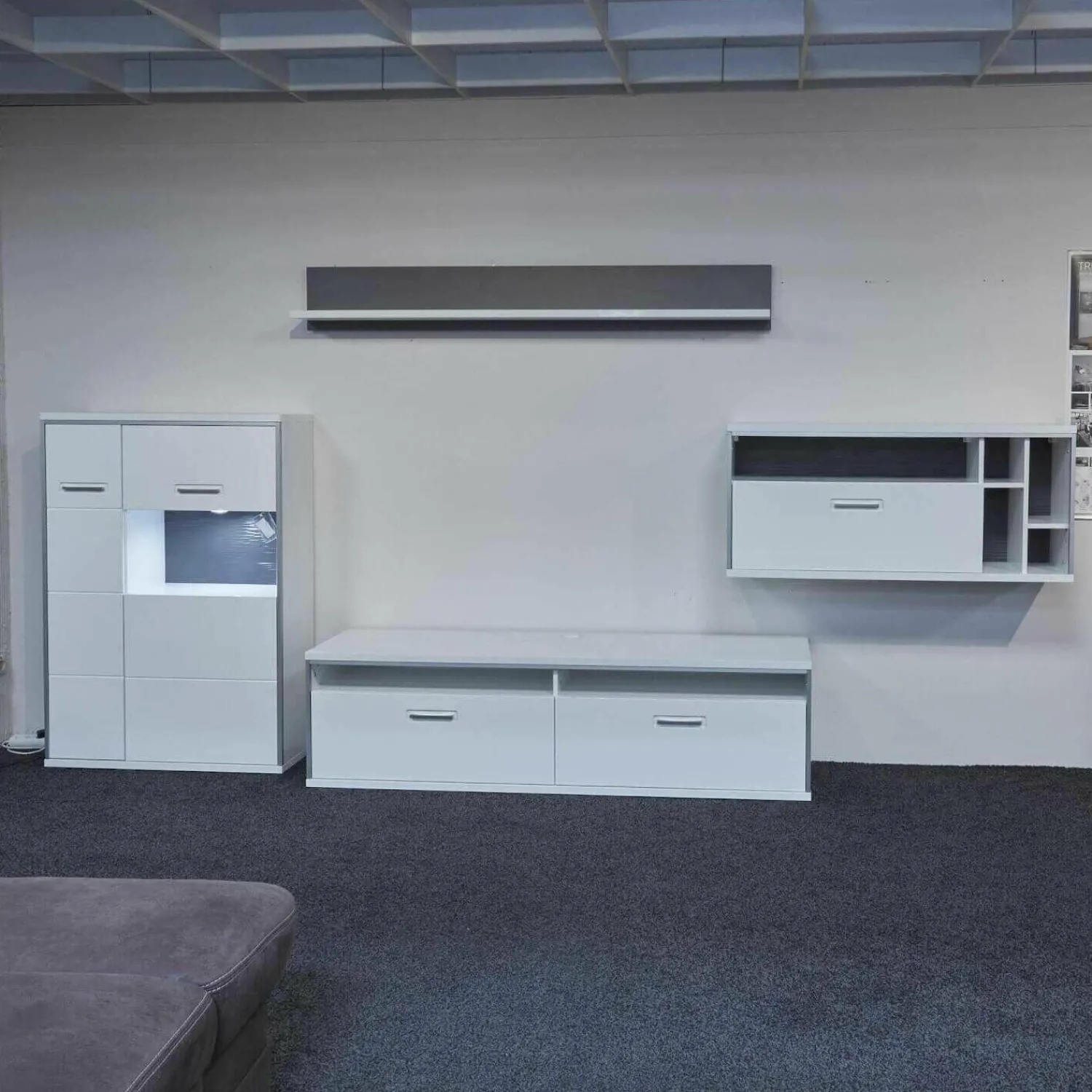 MCA Wohnwände & Tv-Lowboards|Wohnwand Trento Weiß Hochglanz mit LED Power Spot