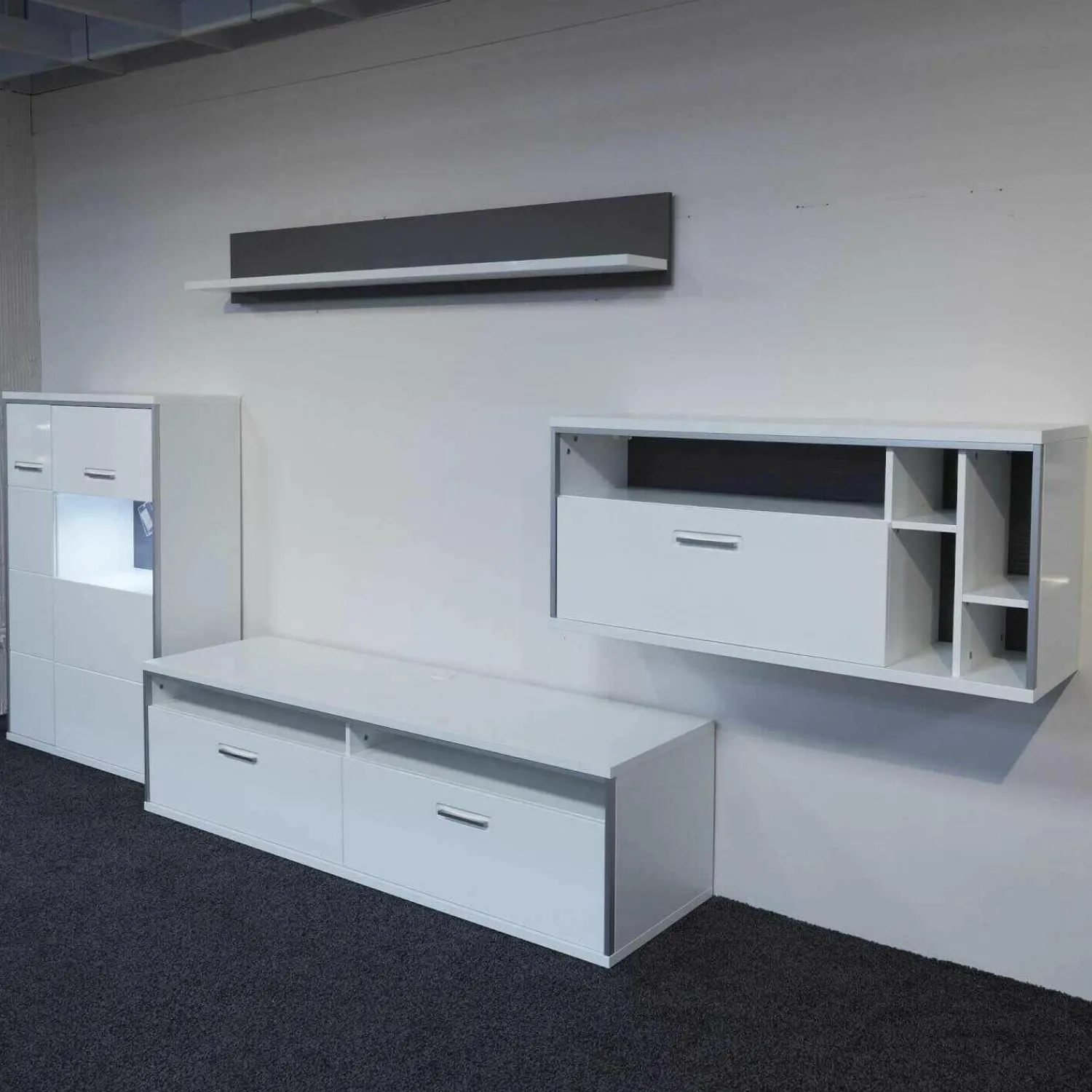 MCA Wohnwände & Tv-Lowboards|Wohnwand Trento Weiß Hochglanz mit LED Power Spot