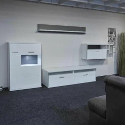 MCA Wohnwände & Tv-Lowboards|Wohnwand Trento Weiß Hochglanz mit LED Power Spot
